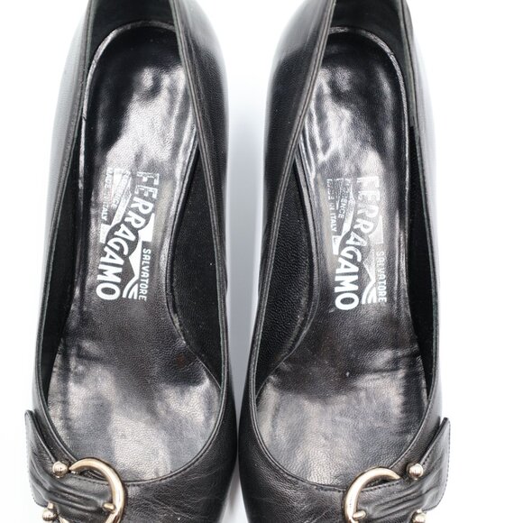 Salvatore Ferragamo Black Leather Kitten Heel Pumps Womens Size 6.5 Pointed Toe - Picture 7 of 16